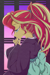 Size: 1280x1919 | Tagged: safe, artist:zat, sunset shimmer, equestria girls, alternate hairstyle, clothes, kimono (clothing), ponytail, solo