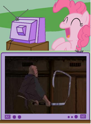 Size: 441x603 | Tagged: safe, pinkie pie, earth pony, pony, exploitable meme, gonza, princess mononoke, studio ghibli, tv meme