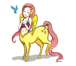 Size: 914x786 | Tagged: safe, artist:stacherabbit, fluttershy, bird, centaur, belly button, centaurshy, eyes closed, female