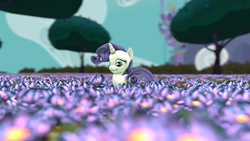Size: 1920x1080 | Tagged: safe, artist:juicedane, rarity, pony, unicorn, 3d, flower, outdoors, smiling, solo, source filmmaker