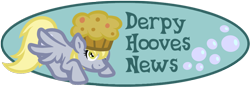 Size: 960x334 | Tagged: safe, artist:furrgroup, derpy hooves, pegasus, pony, banner, bubble, derpy hooves news, derpyhoovesnews, female, hat, mare, muffin, solo