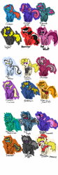 Size: 800x2400 | Tagged: safe, artist:familywing, derpibooru import, applejack, fluttershy, pinkie pie, rainbow dash, rarity, twilight sparkle, oc, oc:alto soulflats, oc:bedlam soloarch, oc:curacao, oc:deeper maize, oc:governess, oc:grayscale force, oc:greener pastures, oc:hail hollow, oc:havocwing, oc:insipid, oc:ironheart, oc:kid klepto, oc:red velvet, oc:sandstorm, oc:solfeggia resonance, oc:starlight shadow, earth pony, pegasus, pony, unicorn, antiponies, crisis equestria, life in manehattan, lunatic six, lunaverse, manahex, mane six, manehattan verse, mean six, pointy ponies, wall of purple