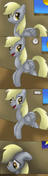 Size: 448x1634 | Tagged: safe, artist:king-sombrero, derpy hooves, pegasus, pony, clock, comic, female, mare, solo