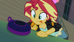 Size: 1280x720 | Tagged: safe, edit, screencap, sunset shimmer, equestria girls, friendship games, :p, cheeky, cute, magic capture device, playful, shimmerbetes, smiling, sunset shimmer reaching for things, tongue out