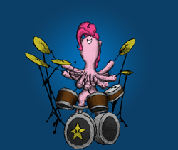 Size: 1280x1080 | Tagged: safe, artist:sny8, pinkie pie, earth pony, monster pony, octopony, octopus, original species, pony, drum kit, drums, music, musical instrument, octoponk