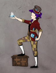 Size: 1280x1649 | Tagged: safe, artist:demdoodles, rarity, alice in wonderland, crossover, humanized, mad hatter, solo