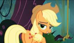 Size: 725x427 | Tagged: safe, screencap, applejack, earth pony, pony, spike at your service, bedroom eyes, female, mare, plot