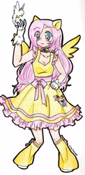 Size: 1640x3360 | Tagged: safe, artist:urahana, fluttershy, eared humanization, humanized, traditional art, winged humanization