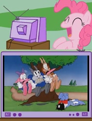 Size: 457x600 | Tagged: safe, pinkie pie, earth pony, pony, rabbit, bomb, cartoon, exploitable meme, one crazy summer, tv meme, wild take