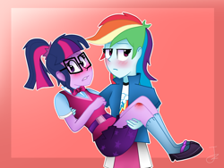 Size: 1024x768 | Tagged: safe, artist:sweetpieee, derpibooru import, rainbow dash, sci-twi, twilight sparkle, equestria girls, female, lesbian, scitwidash, shipping, twidash