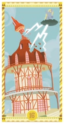 Size: 400x775 | Tagged: safe, artist:janeesper, derpy hooves, pegasus, pony, cloud, cloudy, female, lightning, mare, ponyville town hall, solo, tarot card, the tower, town hall