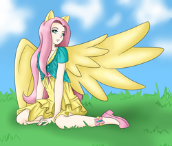 Size: 2002x1703 | Tagged: safe, artist:skidwidget, fluttershy, eared humanization, humanized, solo, winged humanization