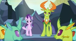 Size: 646x352 | Tagged: safe, screencap, cornicle, starlight glimmer, thorax, changedling, changeling, pony, celestial advice, bedroom eyes, king thorax, out of context