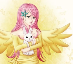 Size: 1301x1147 | Tagged: safe, artist:quitoxica, angel bunny, fluttershy, humanized, winged humanization