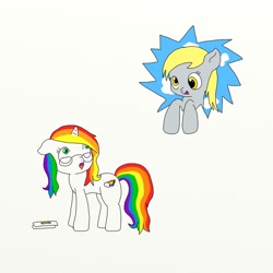 Size: 894x894 | Tagged: safe, artist:rainbowsketches, derpy hooves, oc, pony, unicorn, fourth wall, glasses