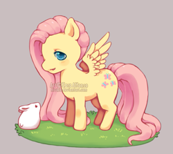 Size: 577x515 | Tagged: safe, artist:hirukio, angel bunny, fluttershy, pegasus, pony, female, mare, pink mane, yellow coat