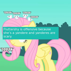 Size: 500x499 | Tagged: safe, fluttershy, pegasus, pony, meta, offensive ponies, text, yandere