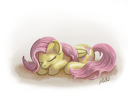 Size: 2718x1983 | Tagged: safe, artist:morevespenegas, fluttershy, pegasus, pony, female, mare, sleeping, solo