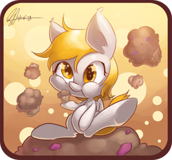 Size: 3477x3239 | Tagged: safe, artist:jggjqm522, derpy hooves, pegasus, pony, chibi, female, mare, muffin, solo