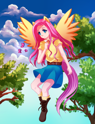 Size: 2000x2600 | Tagged: safe, artist:nanidani, fluttershy, eared humanization, humanized, solo, tailed humanization, winged humanization