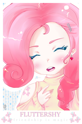 Size: 550x825 | Tagged: safe, artist:icemilk-magic, fluttershy, clothes, female, humanized, pink hair, solo