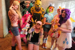 Size: 5184x3456 | Tagged: safe, applejack, fluttershy, pinkie pie, queen chrysalis, rainbow dash, rarity, human, clothes, convention, converse, cosplay, costume, cyrillic, five nights at freddy's, irl, irl human, miss kobayashi's dragon maid, photo, quetzalcoatl, russian, shoes, springtrap