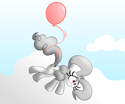 Size: 880x732 | Tagged: safe, artist:albinonart, pinkie pie, earth pony, pony, albino pie, balloon, cloud, cloudy, crying, sky, then watch her balloons lift her up to the sky