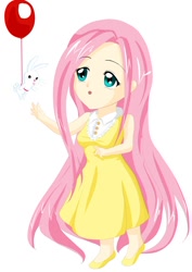 Size: 752x1063 | Tagged: safe, artist:xalxyz, angel bunny, fluttershy, balloon, humanized