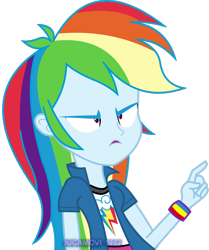 Size: 1600x1913 | Tagged: safe, artist:jucamovi1992, derpibooru import, rainbow dash, equestria girls, clothes, female, open mouth, pointing, simple background, skirt, solo, transparent background, wristband