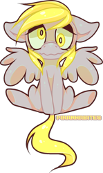 Size: 770x1291 | Tagged: safe, artist:piranhabites, derpy hooves, pegasus, pony, female, mare, sitting, solo