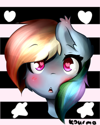 Size: 854x1060 | Tagged: safe, artist:kourma, derpibooru import, rainbow dash, pegasus, pony, blushing, bust, cute, female, heart eyes, looking at you, mare, open mouth, portrait, solo, wingding eyes