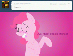 Size: 651x500 | Tagged: safe, pinkie pie, earth pony, pony, blushing, pinkierespuestas, spanish, tongue out