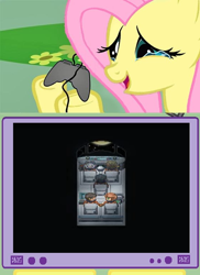 Size: 562x770 | Tagged: safe, fluttershy, pegasus, pony, exploitable meme, fluttercry, game:to the moon, gamershy, tv meme