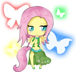 Size: 2550x2394 | Tagged: safe, artist:sumima, fluttershy, anthro, ambiguous facial structure, belly button, chibi, clothes, skirt, solo