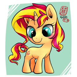 Size: 550x550 | Tagged: safe, artist:phyllismi, sunset shimmer, pony, unicorn, chibi, filly, filly sunset shimmer, simple background, solo, younger