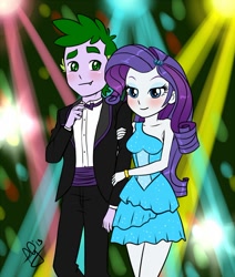 Size: 700x825 | Tagged: safe, artist:pia-sama, rarity, spike, equestria girls, clothes, dress, equestria girls-ified, fall formal outfits, female, human spike, male, older, older spike, shipping, sparity, straight, suit