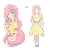 Size: 1200x800 | Tagged: safe, artist:harusokuze, fluttershy, clothes, female, humanized, pink hair, solo