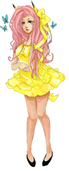 Size: 1326x3272 | Tagged: safe, artist:teacupika, fluttershy, eared humanization, humanized, solo