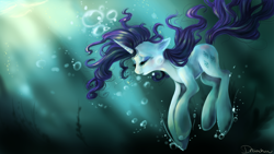 Size: 1920x1080 | Tagged: safe, artist:dream--chan, rarity, pony, unicorn, asphyxiation, bubble, drowning, eyes closed, solo, underwater, wallpaper, water