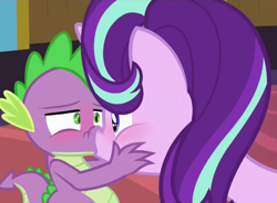 Size: 648x477 | Tagged: safe, edit, edited screencap, screencap, spike, starlight glimmer, dragon, pony, unicorn, celestial advice, blushing, female, kiss edit, kissing, male, shipping, sparlight, straight