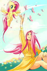 Size: 450x675 | Tagged: safe, artist:fansea, fluttershy, butterfly, human ponidox, humanized