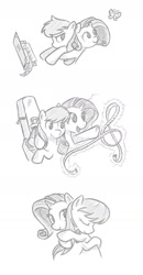 Size: 800x1535 | Tagged: safe, artist:onkelscrut, octavia melody, rarity, butterfly, earth pony, pony, unicorn, childhood, comic, filly, grayscale, hug, measuring tape, younger