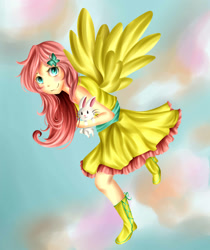 Size: 2100x2500 | Tagged: safe, artist:cherubii, angel bunny, fluttershy, humanized, winged humanization