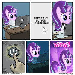 Size: 604x604 | Tagged: safe, artist:pablo stanley, edit, starlight glimmer, pony, unicorn, computer, meme, power button, wow! glimmer