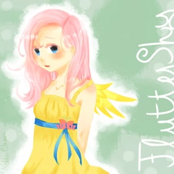 Size: 1000x1000 | Tagged: safe, artist:nekko-chan14, fluttershy, humanized, solo, winged humanization