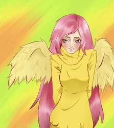 Size: 1000x1120 | Tagged: safe, artist:xxkefirxx, fluttershy, humanized, solo, winged humanization