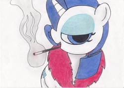 Size: 826x591 | Tagged: safe, artist:datte-before-dawn, rarity, pony, unicorn, cigarette, cigarette holder, clothes, robe, smoking, solo