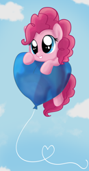 Size: 3944x7577 | Tagged: safe, artist:pridark, pinkie pie, earth pony, pony, absurd resolution, balloon, cute, female, filly, filly pinkie pie, floating, solo, then watch her balloons lift her up to the sky, younger