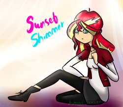 Size: 1903x1662 | Tagged: safe, artist:katedoof, sunset shimmer, equestria girls, boots, clothes, leggings, skirt, solo