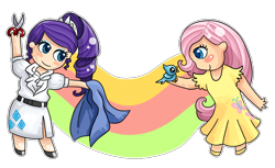 Size: 928x568 | Tagged: safe, artist:amphany, fluttershy, rarity, clothes, female, humanized